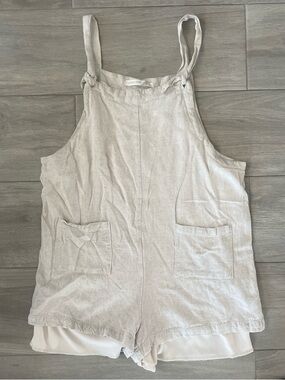 Altar’d state Light Beige Linen Romper with Front Pockets-xlarge